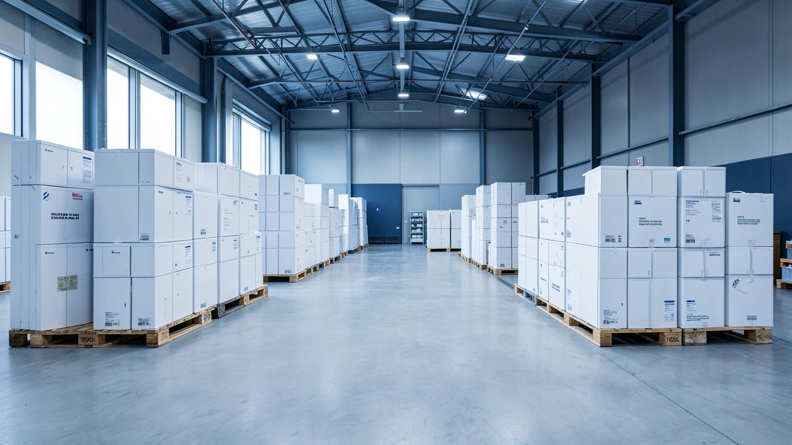 Medical supply distribution warehouse with palletised sterile goods